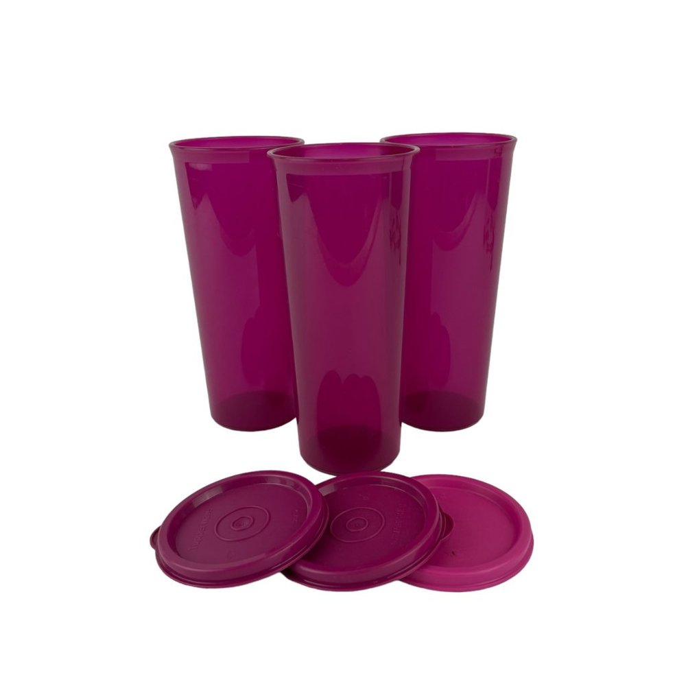 Tupperware Tumbler Burgandy Cup w/Seals 16 Ounce Lot of‎ 3 #5107L